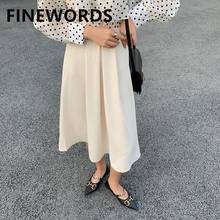 FINEWORDS Summer Korean Elegant Office High Waist Skirt Vintage Beige Long Skirts Womens A Line Janpanese Harajuku Midi Skirts 2024 - buy cheap