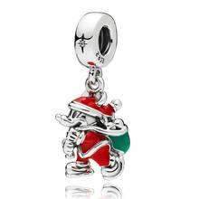 Colgante de plata de ley 925 auténtica de Santa Mickey, bolsa de regalo, cuentas de esmalte verde y rojo, compatible con pulsera y collar 2024 - compra barato