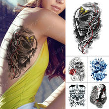 Водонепроницаемые временные тату-наклейки с черепом, желтой бабочкой, змеиным пером, флэш-татуировки для женщин, темное боди-арт, поддельные тату для мужчин 2024 - купить недорого