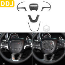 Etiqueta engomada del marco del botón del volante de fibra de carbono para Dodge Charger LD 2015 + RT, emblema, insignia, logotipo, accesorios interiores de coche 2024 - compra barato