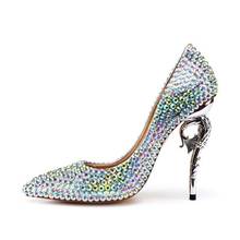 Zapatos de tacón alto con diamantes de imitación para mujer, calzado de boda ostentoso, con diamantes de imitación de cristal de Cenicienta, para novia 2024 - compra barato