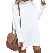 Autumn Winter Women Dress Fashion Loose Long Sleeve Mock Neck Knit Sweater Pullover Dress Female Solid Loose Clothing Dresses 2024 - buy cheap