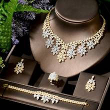 HIBRIDE набор украшений из 4 предметов в форме листа CZ для женщин, Свадебный комплект из ожерелья и серег в нигерийском стиле, вечерние аксессуары Bijoux N-1740 2024 - купить недорого