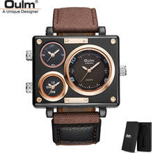 Часы Oulm 3595 с тремя часовыми поясами, мужские роскошные брендовые кварцевые часы, повседневные мужские спортивные наручные часы с тканевой подкладкой 2024 - купить недорого