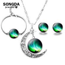 SONGDA Hot Natural Northern Lights Jewelry Sets Aurora Art Glass Dome Crescent Moon Pendant Necklace Earrings Bracelet Bisuteria 2024 - buy cheap