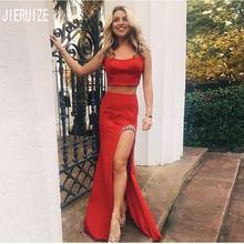 JIERUIZE Red Two Pieces Evening Dresses Spaghetti Strap Backless Sexy Side Slit Formal Dresses Mermaid Prom Gowns Robe De Soiree 2024 - buy cheap