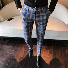 PYJTRL Mens Plaid Pants Men Fashion Casual Trousers Men Dress Pants Slim Fit 2024 - buy cheap
