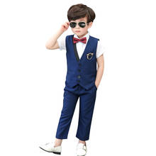 Conjuntos formales de verano para niños, chaleco, pantalones, camisas, Blazer, traje de boda, 3 uds. 2024 - compra barato