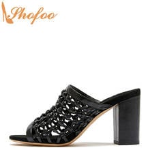 Black High Chunky Heels Mules Peep Toe Woman Sandals Slip On Large Size 14 16 Ladies Fashion Narrow Band Casual Shoes Shofoo 2024 - buy cheap