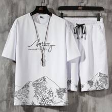 Спортивный костюм Laamei мужской, футболка и шорты, дышащие, повседневный Модный комплект для бега, с принтом в стиле Харадзюку, на лето 2024 - купить недорого