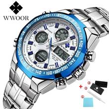 WWOOR Men's Watches Big Luxury Brand Waterproof Sport Chronograph Clock LED Dial Dual Display Quarzt Stainless Steel Men Watches 2024 - buy cheap