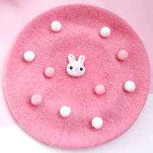 New Handmade Japanese Beret LOLITA Biscuits Hat Bud Hat Felt Kawaii Rabbit Fur Ball Decoration Cosplay Party Tea Party Women 2024 - buy cheap