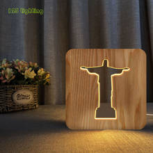 Luminária noturna de led jesus com tomada usb, luz quente de madeira para decoração interna, sala de estar, quarto 2024 - compre barato