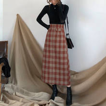 Plus Size High Waist Long Wool Plaid Skirt For Women Red Warm Wool Elegant Office Lady Vintage Skirt Autumn Winter Maxi Skirts 2024 - buy cheap