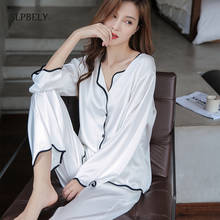 SLPBELY Ice Silk Women Pajamas Set Homesuit Summer Solid Sexy Turn Down Collar Long Sleeve Soft Female Pyjama Sleepwear Homwear 2024 - buy cheap