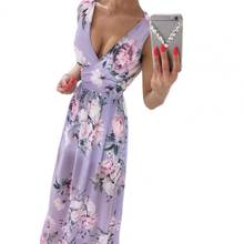Plus Size Bohemian Dress Women Sleeveless Deep V Neck Floral Print Slit Hem Long Dress Summer Apparel Elegant Party Dresses 2024 - buy cheap