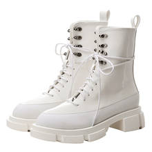 Rock-Botas de piel auténtica para mujer, botines de tacón bajo con cordones y punta redonda, de diseñador de lujo, color blanco, Invierno 2024 - compra barato