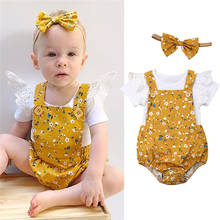 PUDCOCO Newborn Baby Girl Clothes Lace Short Sleeve Romper +Overalls Shorts+Floral Bow Headband 3Pcs Summer Outfits 0-18M 2024 - buy cheap