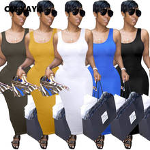 CM.YAYA Women Casual Tank Maxi Slim Dress Solid Active Streetwear Sleeveless Bodycon Summer Midi Long Dresses 2024 - buy cheap