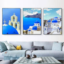 Pintura tela com visão do mar azul, pôster para parede, pinturas, pôster, decoração de casa, arte, nórdico 2024 - compre barato
