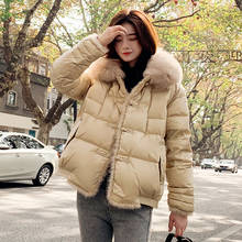 Women Coat 90% Duck Down Jacket Real Fox Fur Collar Hooded Jacket Elegant Female Thick Warm Button Duck Down Outwear 2024 - buy cheap