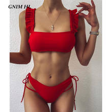 GNIM Bandage Solid Swimsuit Women Two Pieces Sexy Bandeau Bikini Mujer 2020 Summer Ruffle Swimwear Women Beach Wear Biquini Set 2024 - buy cheap