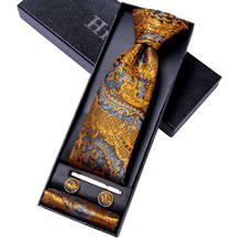 Hi-tie gravata masculina de luxo, glod, paisley, floral, seda, conjunto de presente para homens, gravata de pescoço para homens, fashion, abotoaduras, conjunto de alta qualidade, preto 2024 - compre barato