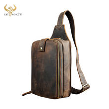 2020 Trend Men Crazy Horse Leather Casual Fashion Travel Triangle Chest Day-pack Bag Design Sling One Shoulder Bag For Male 6216 2024 - buy cheap