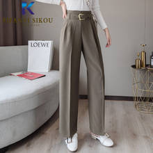 Plus Size Women Black Suit Pants With Belt Women High Waist Wide leg Pants Solid Casual Long Trousers Female Straight Pantalones 2024 - buy cheap