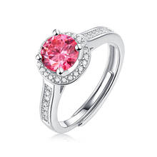 Anel de moissanite rosa 925 prata esterlina 1ct, anéis de abertura ajustável para mulheres, festa de casamento, joia interfone 2024 - compre barato