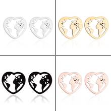 Korean Love Heart Map Earrings Brincos Stud Earring For Women World Map Simple Lady Gold Cute Earring For Men Hiphop Jewelry 2024 - buy cheap
