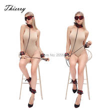 Thierry Crimson/Deep Purple Lace &Genuine Leather Tied Bondage Kit,Blindfold, Collar, Wrist and Ankle Cuffs,Sex Toys for Women 2024 - buy cheap