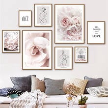 Cherry Blossoms Peony Abstract Line Girl Wall Art Canvas Painting Nordic Posters And Prints Wall Pictures For Living Room Decor 2024 - buy cheap