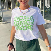 Женская свободная футболка Y2K, Винтажная футболка в стиле 90-х с цветочным принтом, в стиле Харадзюку, летний топ в Корейском стиле, ulzzang 2024 - купить недорого