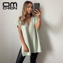 OMCHION Femlae Pullover 2021 New Spring V-neck Sleeveless Split Knitwear Oversized Loose Sweater Vest Women Chic Green Top BN57 2024 - buy cheap