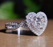 Anel de compromisso genuíno de prata, anel de compromisso cor coração aaaaa cz, aliança de casamento para mulheres, joia de noivado 2024 - compre barato