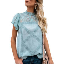 Nova camiseta feminina com retalhos e rendas, camiseta estampada com mangas curtas e borboleta, gola redonda, casual e básica, roupa feminina para o verão 2024 - compre barato