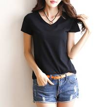 Womens Milk Fiber Basic T-Shirt Summer Short Sleeve V-Neck Tops Solid Color Slim 2024 - buy cheap