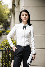 Novelty White Long Sleeve Blouses and Shirts for Women Business Work Wear Blouse OL Stylels Ladies Female Tops Clothes with Tie 2024 - buy cheap