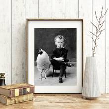 Boy Smoking with His Chicken Canvas Painting Vintage Photography Prints and Posters Wall Art Pictures for Living Room Home Decor 2024 - buy cheap
