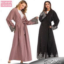 Открытая абайя кимоно кафтан халат женский Дубай мусульманский кардиган хиджаб платье Женская Рамадана кафтан Марокканская мусульманская одежда 2024 - купить недорого