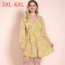 New 2021 spring autumn plus size dress for women large loose casual long sleeve V-neck floral print dresses 3XL 4XL 5XL 6XL 2024 - buy cheap