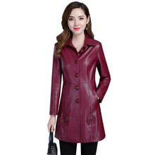Women's Leather Jacket Autumn Winter Large size XL & 6XL Add cotton Long Leather Coat Female Outerwear Fashion Outerwear PU A877 2024 - buy cheap