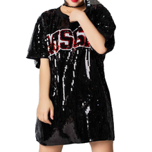 Sequin t shirt women 2022 New Summer Women's Tops Letter Sequins Long Loose Tshirt Hip Hop Clothing 2024 - buy cheap