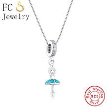 FC Jewelry 925 Sterling Silver Lampwork Blue Skirt Ballet Girl Pendant Necklaces For Women Girl Femme Chain Chokers Trinket 2018 2024 - buy cheap