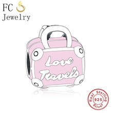 Fc jóias caber pandora charme pulseira 925 prata esterlina amor viagem rosa saco bolsa pingente fazer berloque diy 2024 - compre barato