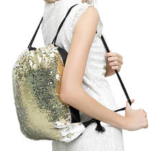 Bolsa de armazenamento reversível, mochila com cordão e lantejoulas, bolso para viagem e sacolas de glitter 2024 - compre barato