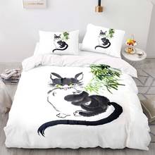 Pintura a tinta chinesa padrão jogo de cama, reino unido 220 × 230 duvet cover conjunto com fronha, gato preto padrão colcha, cobertura cobertor 2024 - compre barato