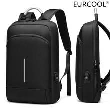 Mochila masculina eurcool thin, mochila de trabalho e escritório 15,6 ", unissex, bolsa super leve para laptop 2024 - compre barato