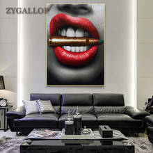 ZYGALLOP-impresiones de Arte de pared moderno, carteles Sexy, labios rojos, mordedura, bala y dinero, pintura en lienzo para Pub, Bar, decoración de sala de estar 2024 - compra barato